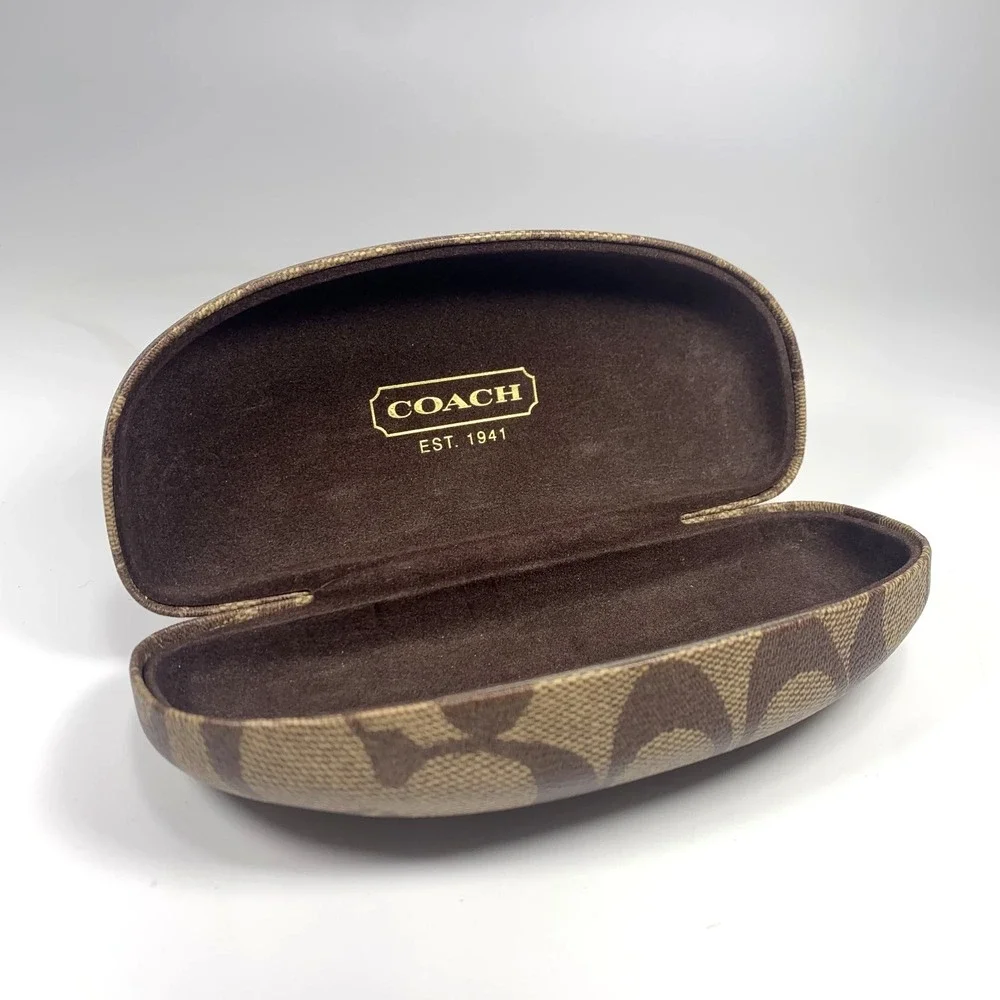Coach Signature Monogram Sunglasses Case Brown Hard Clamshell - Case Only